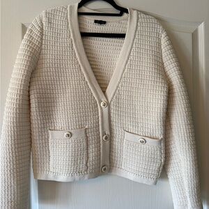 Talbots Cream Textured V-Neck Button Cardigan